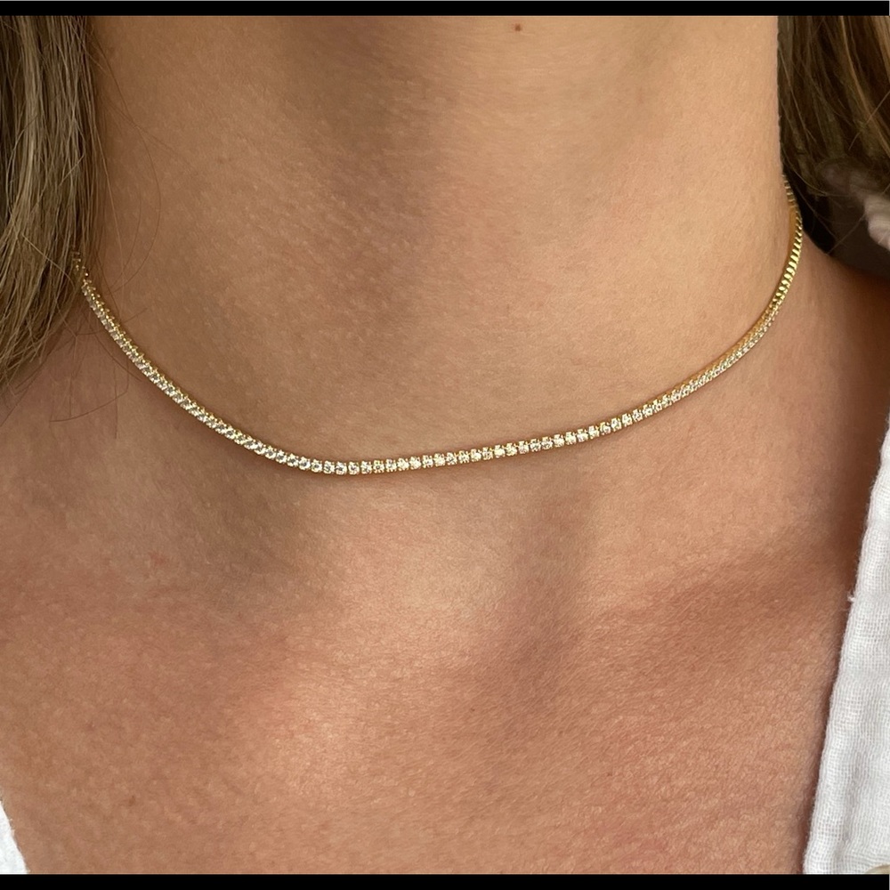 Thin tennis necklace gold tennis choker necklace